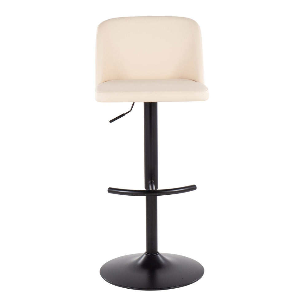 Toriano Contemporary Adjustable Bar Stool in Black Steel with Rounded T Footrest and Black Faux Leather By LumiSource - Set of 2 | Bar Stools | Modishstore - 10