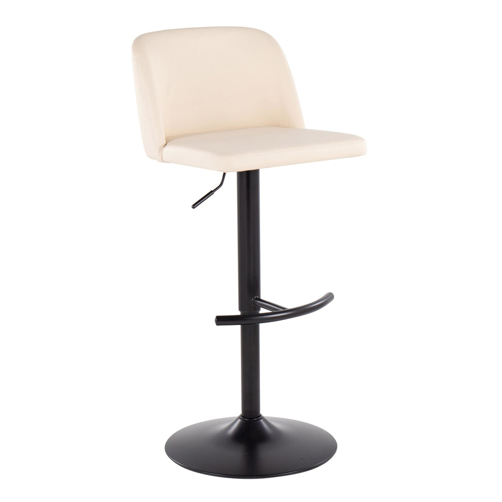 Toriano Contemporary Adjustable Bar Stool in Black Steel with Rounded T Footrest and Black Faux Leather By LumiSource - Set of 2 | Bar Stools | Modishstore - 13