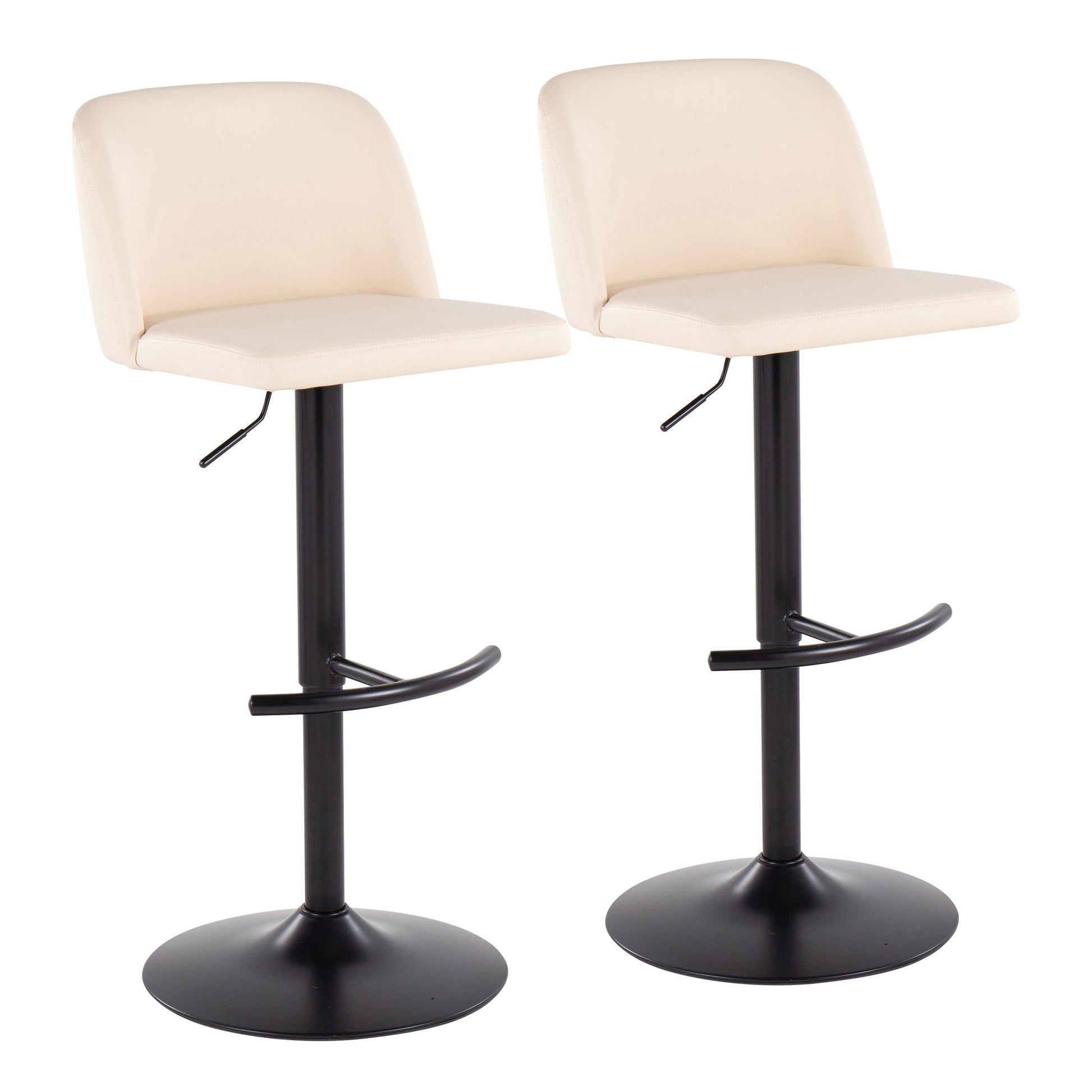 Toriano Contemporary Adjustable Bar Stool in Black Steel with Rounded T Footrest and Black Faux Leather By LumiSource - Set of 2 | Bar Stools | Modishstore - 9