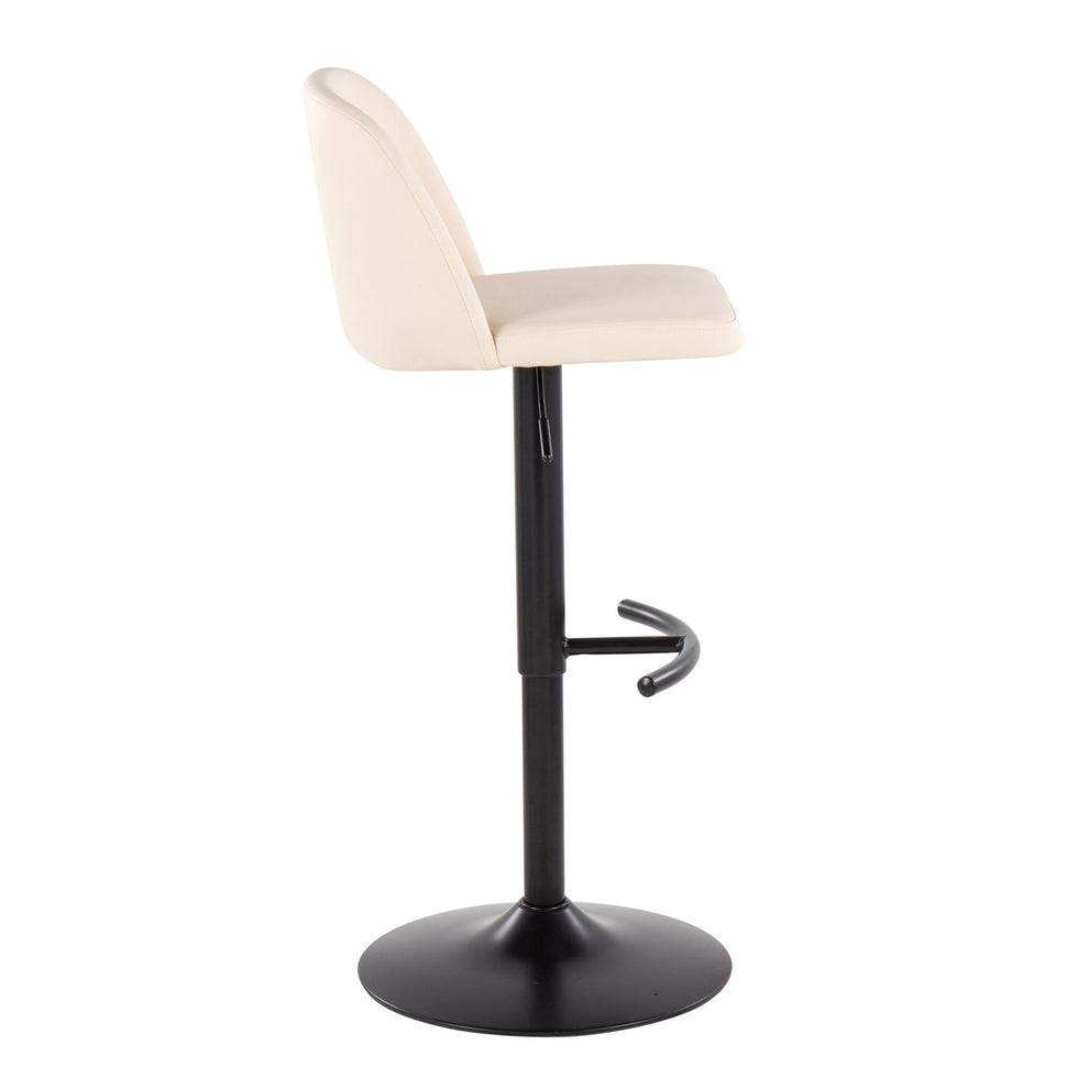 Toriano Contemporary Adjustable Bar Stool in Black Steel with Rounded T Footrest and Black Faux Leather By LumiSource - Set of 2 | Bar Stools | Modishstore - 14