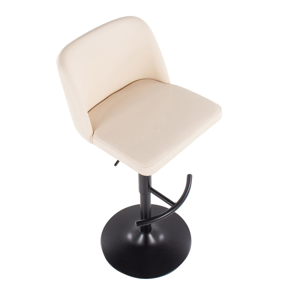 Toriano Contemporary Adjustable Bar Stool in Black Steel with Rounded T Footrest and Black Faux Leather By LumiSource - Set of 2 | Bar Stools | Modishstore - 11