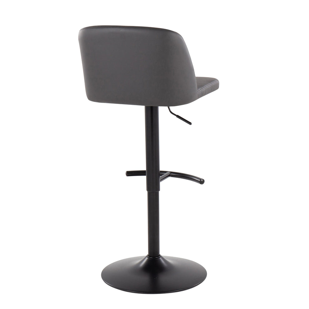 Toriano Contemporary Adjustable Bar Stool in Black Steel with Rounded T Footrest and Black Faux Leather By LumiSource - Set of 2 | Bar Stools | Modishstore - 23