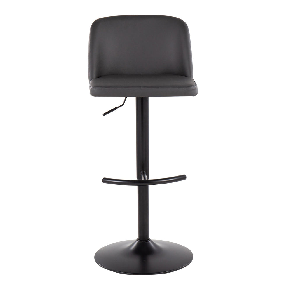 Toriano Contemporary Adjustable Bar Stool in Black Steel with Rounded T Footrest and Black Faux Leather By LumiSource - Set of 2 | Bar Stools | Modishstore - 18