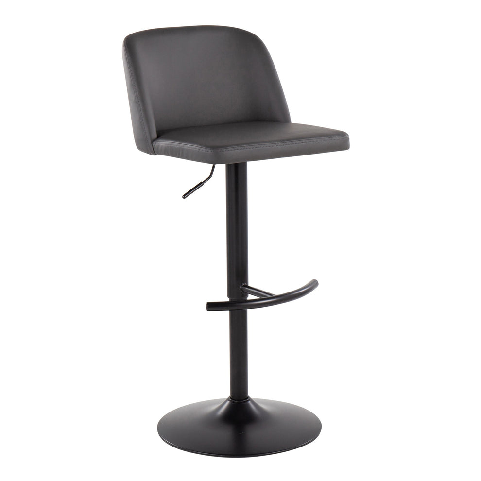 Toriano Contemporary Adjustable Bar Stool in Black Steel with Rounded T Footrest and Black Faux Leather By LumiSource - Set of 2 | Bar Stools | Modishstore - 21
