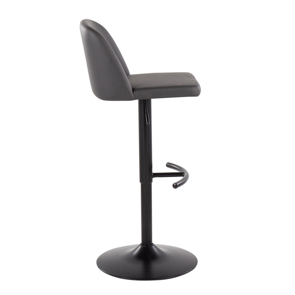 Toriano Contemporary Adjustable Bar Stool in Black Steel with Rounded T Footrest and Black Faux Leather By LumiSource - Set of 2 | Bar Stools | Modishstore - 22