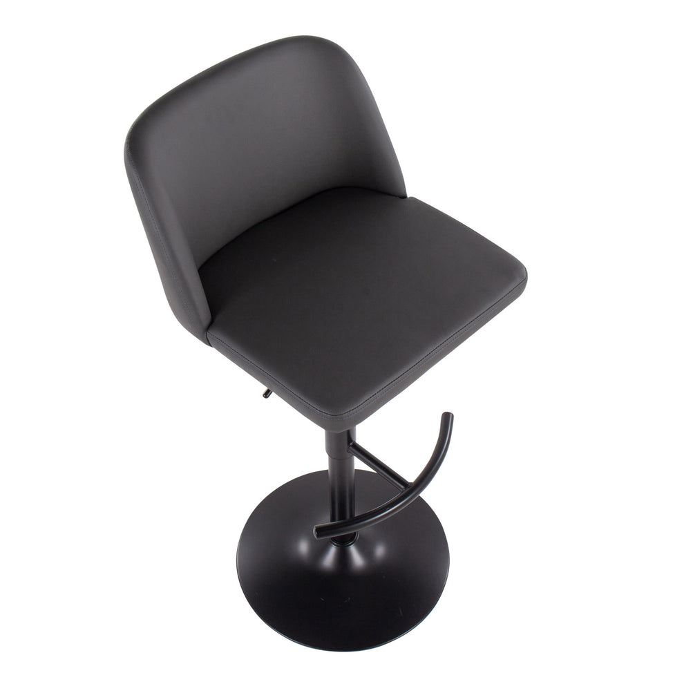 Toriano Contemporary Adjustable Bar Stool in Black Steel with Rounded T Footrest and Black Faux Leather By LumiSource - Set of 2 | Bar Stools | Modishstore - 19