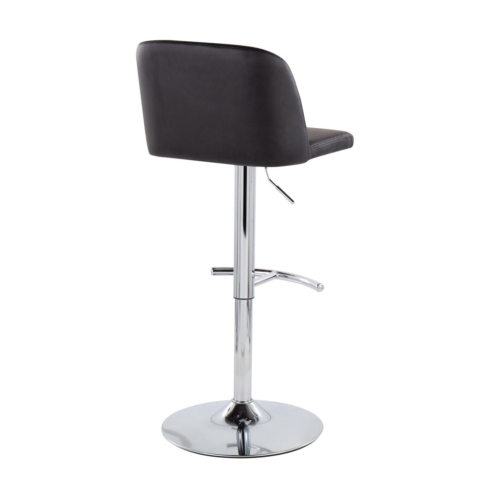 Toriano Contemporary Adjustable Bar Stool in Chrome with Rounded T Footrest and Black Faux Leather By LumiSource - Set of 2 | Bar Stools | Modishstore - 8