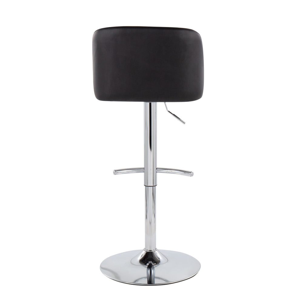 Toriano Contemporary Adjustable Bar Stool in Chrome with Rounded T Footrest and Black Faux Leather By LumiSource - Set of 2 | Bar Stools | Modishstore - 9