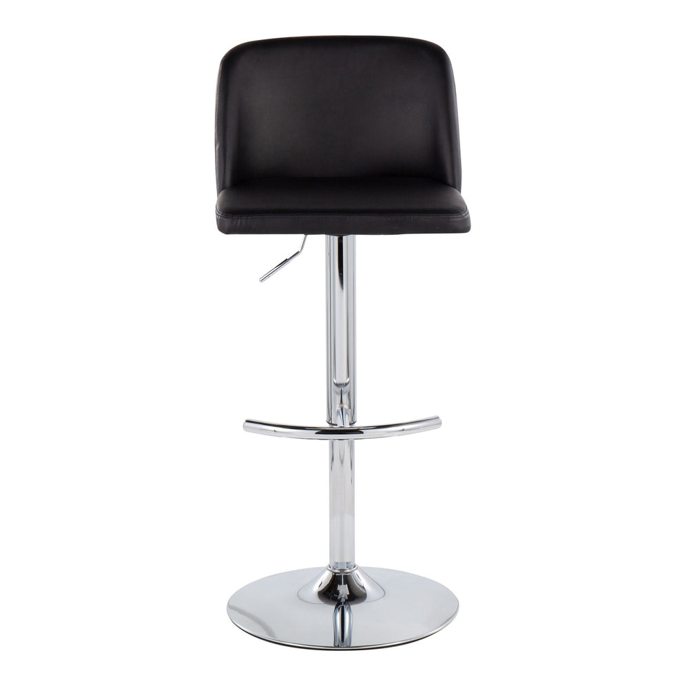 Toriano Contemporary Adjustable Bar Stool in Chrome with Rounded T Footrest and Black Faux Leather By LumiSource - Set of 2 | Bar Stools | Modishstore - 3