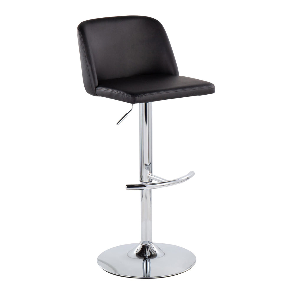 Toriano Contemporary Adjustable Bar Stool in Chrome with Rounded T Footrest and Black Faux Leather By LumiSource - Set of 2 | Bar Stools | Modishstore - 6