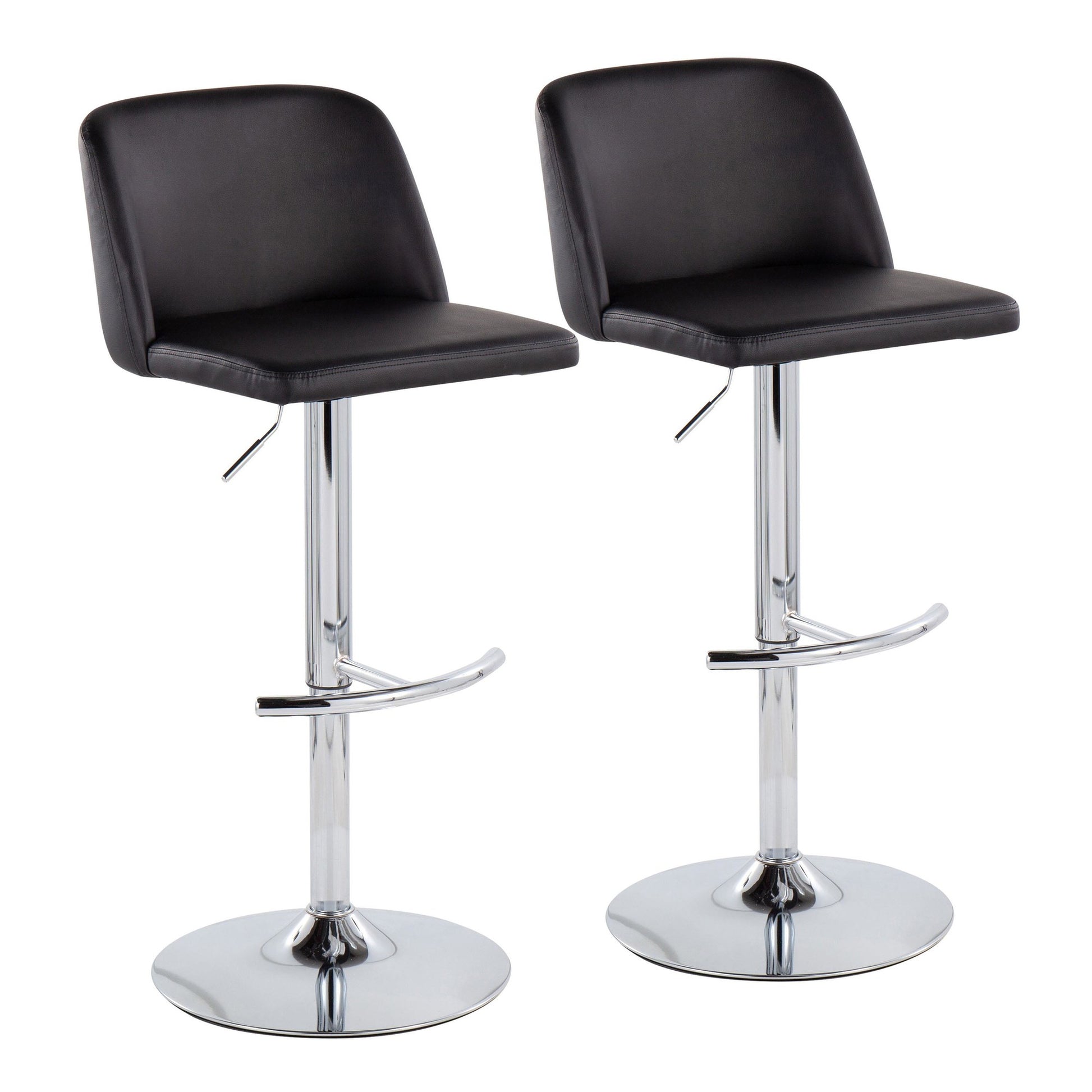 Toriano Contemporary Adjustable Bar Stool in Chrome with Rounded T Footrest and Black Faux Leather By LumiSource - Set of 2 | Bar Stools | Modishstore - 2