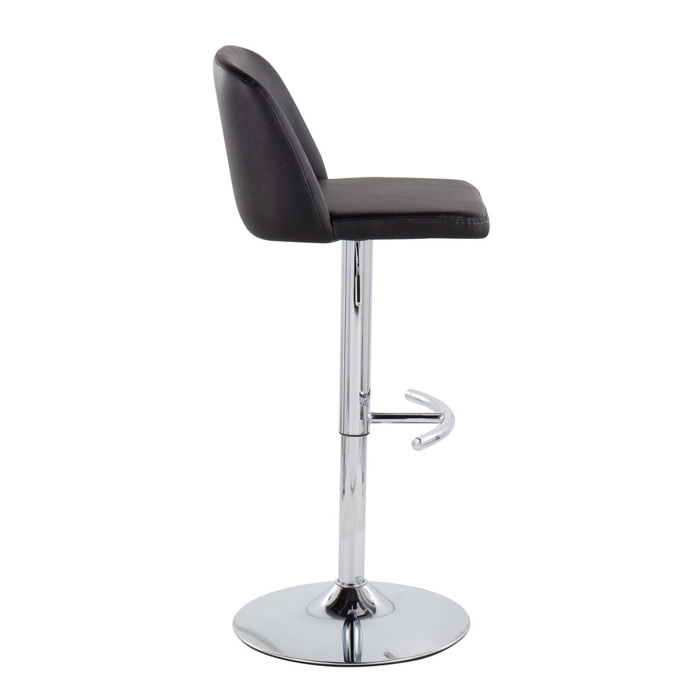 Toriano Contemporary Adjustable Bar Stool in Chrome with Rounded T Footrest and Black Faux Leather By LumiSource - Set of 2 | Bar Stools | Modishstore - 7