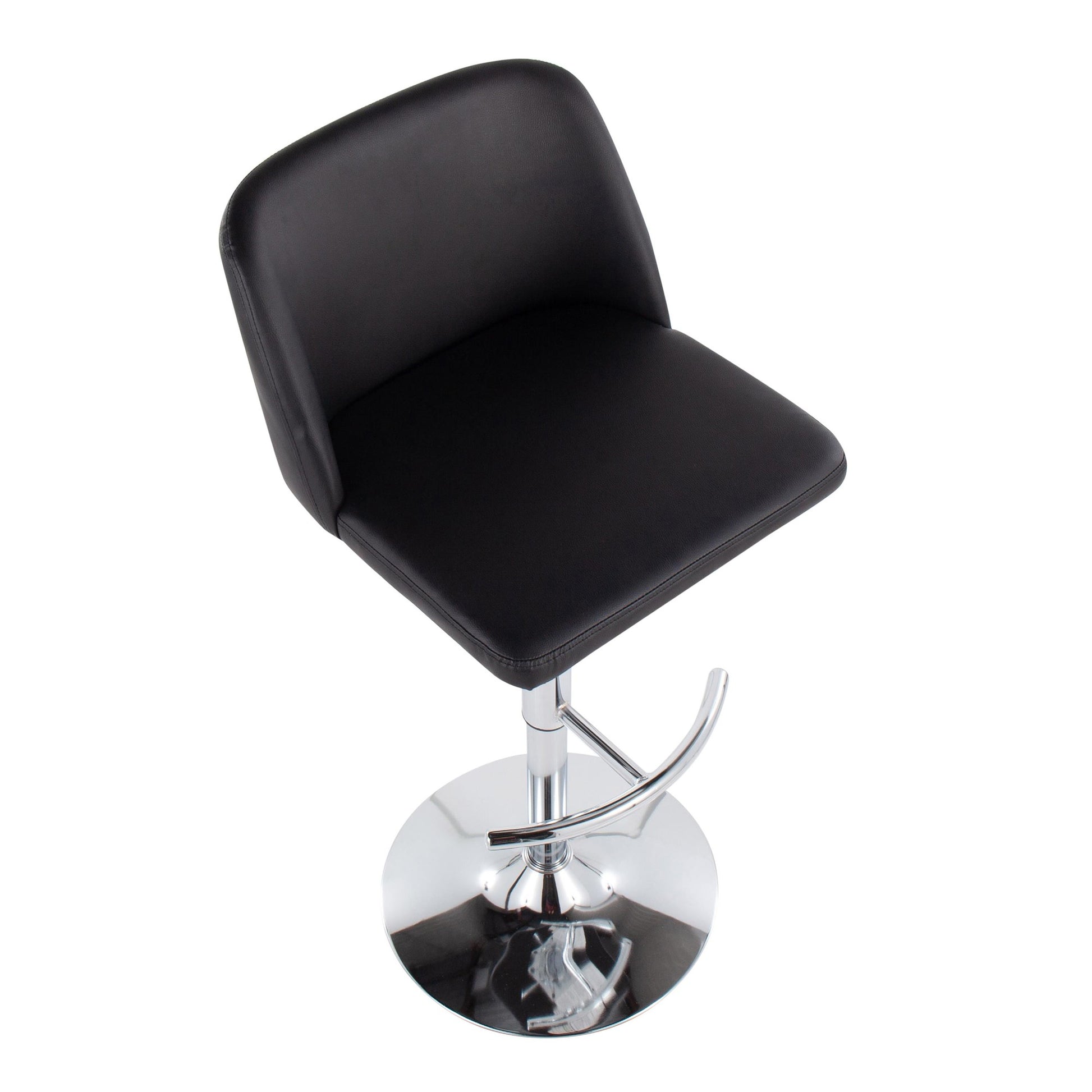Toriano Contemporary Adjustable Bar Stool in Chrome with Rounded T Footrest and Black Faux Leather By LumiSource - Set of 2 | Bar Stools | Modishstore - 4