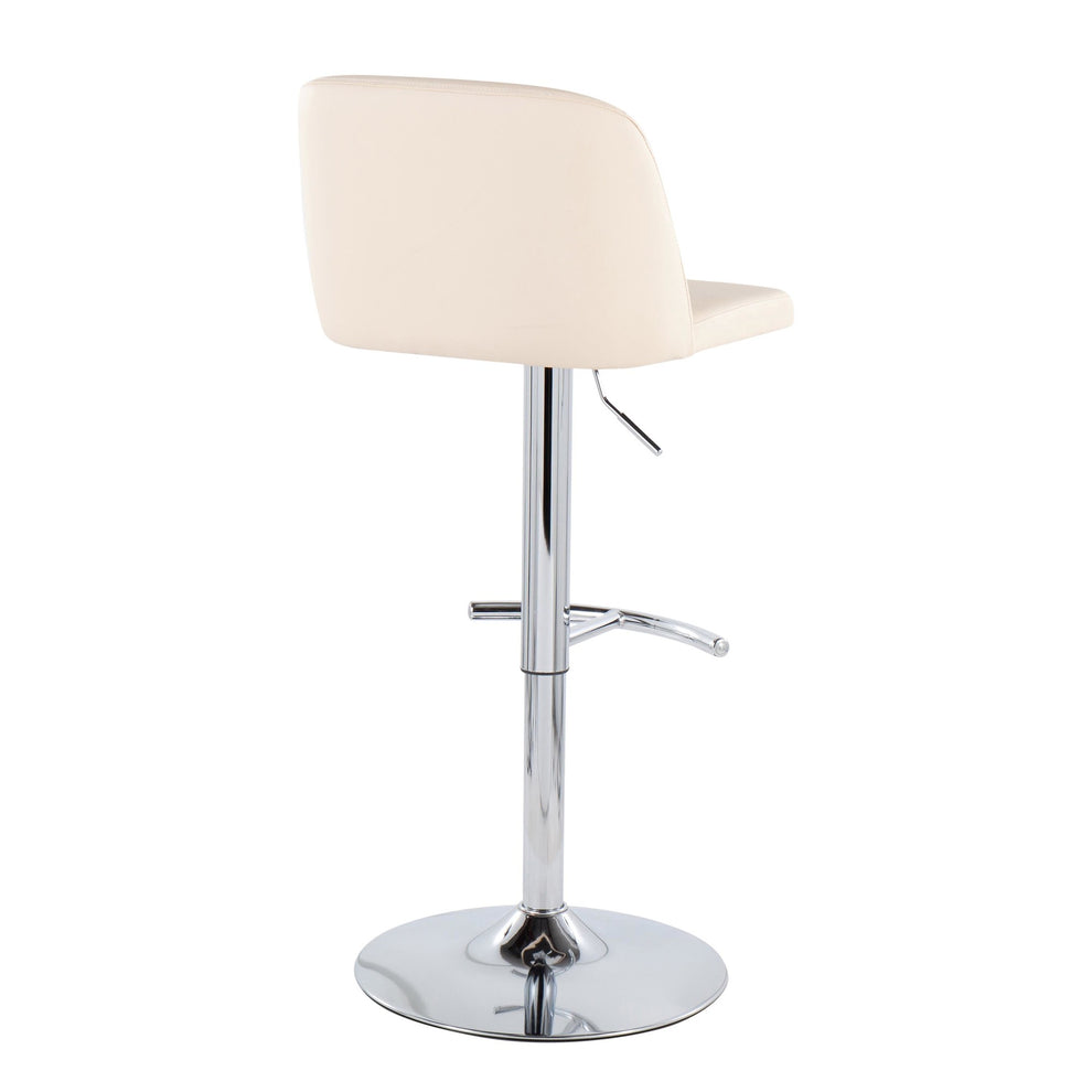 Toriano Contemporary Adjustable Bar Stool in Chrome with Rounded T Footrest and Black Faux Leather By LumiSource - Set of 2 | Bar Stools | Modishstore - 17