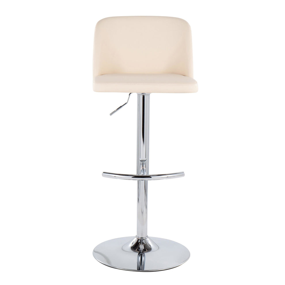 Toriano Contemporary Adjustable Bar Stool in Chrome with Rounded T Footrest and Black Faux Leather By LumiSource - Set of 2 | Bar Stools | Modishstore - 11