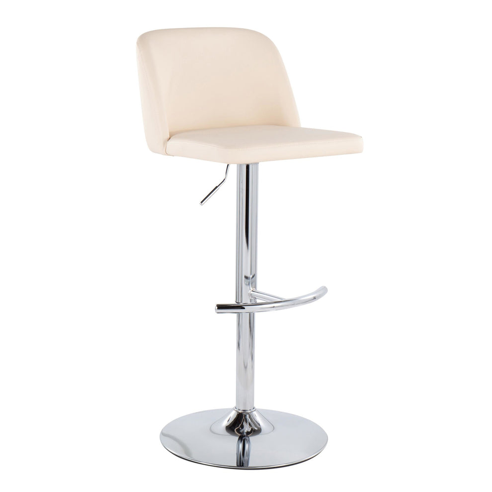 Toriano Contemporary Adjustable Bar Stool in Chrome with Rounded T Footrest and Black Faux Leather By LumiSource - Set of 2 | Bar Stools | Modishstore - 15