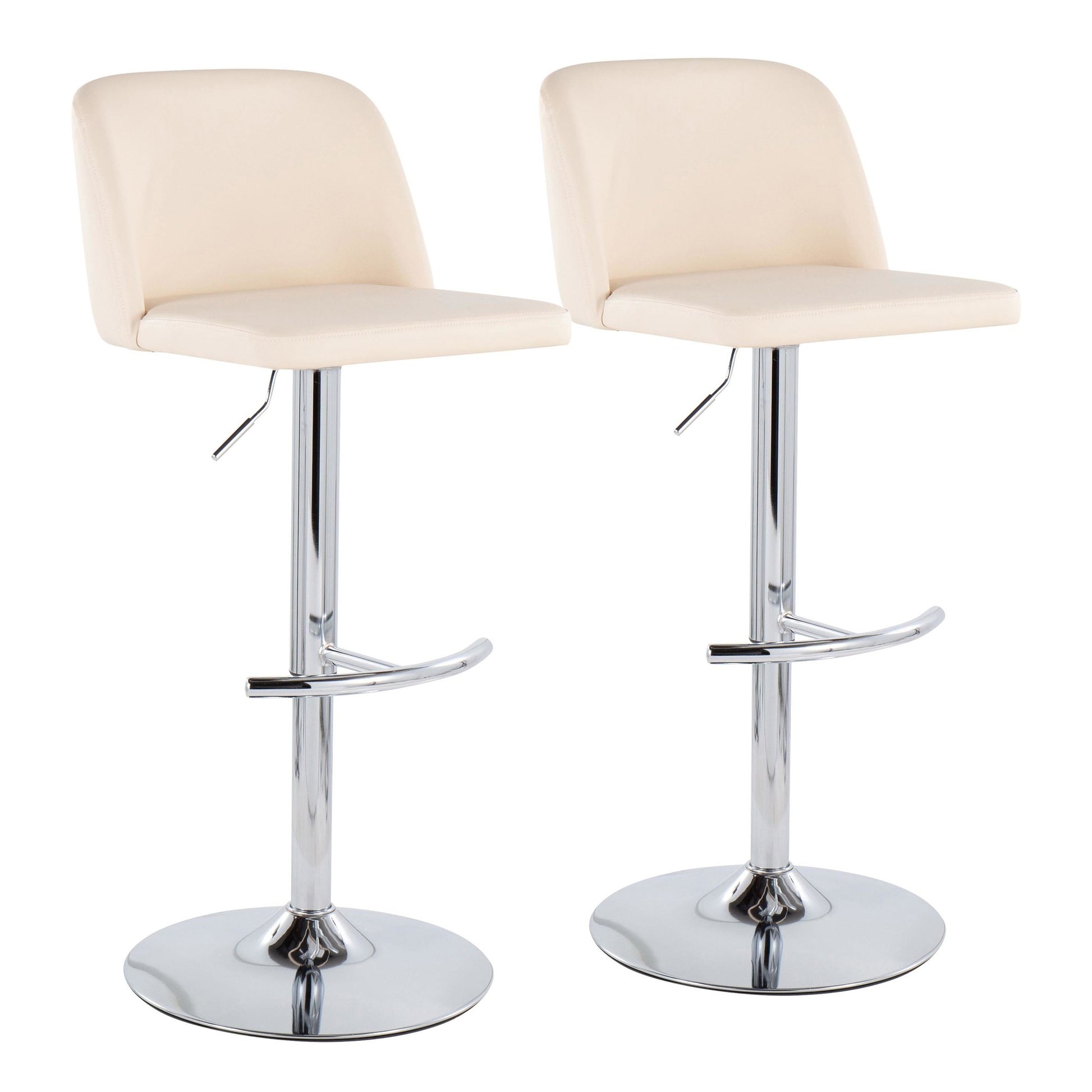 Toriano Contemporary Adjustable Bar Stool in Chrome with Rounded T Footrest and Black Faux Leather By LumiSource - Set of 2 | Bar Stools | Modishstore - 10