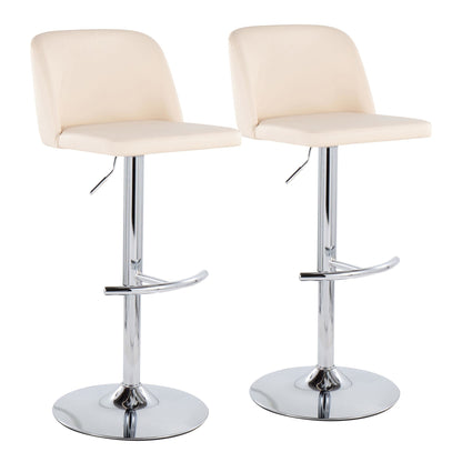 Toriano Contemporary Adjustable Bar Stool in Chrome with Rounded T Footrest and Black Faux Leather By LumiSource - Set of 2 | Bar Stools | Modishstore - 10