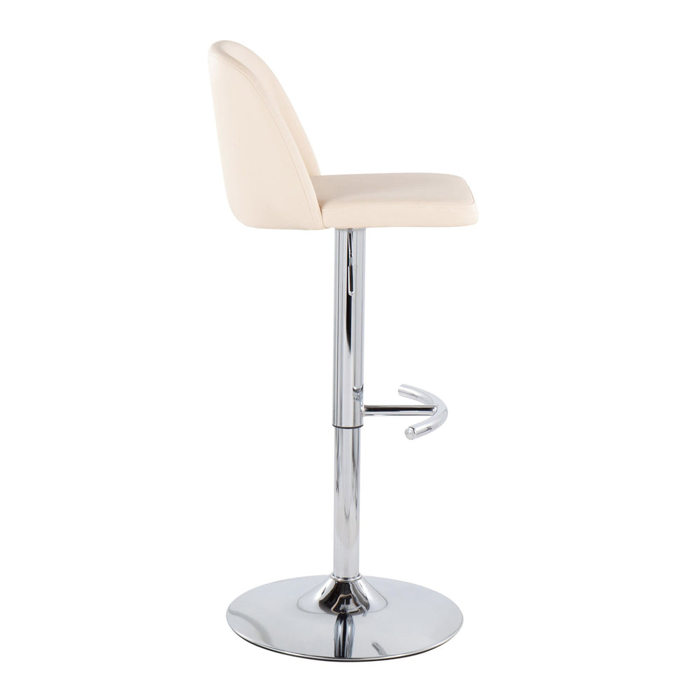 Toriano Contemporary Adjustable Bar Stool in Chrome with Rounded T Footrest and Black Faux Leather By LumiSource - Set of 2 | Bar Stools | Modishstore - 16