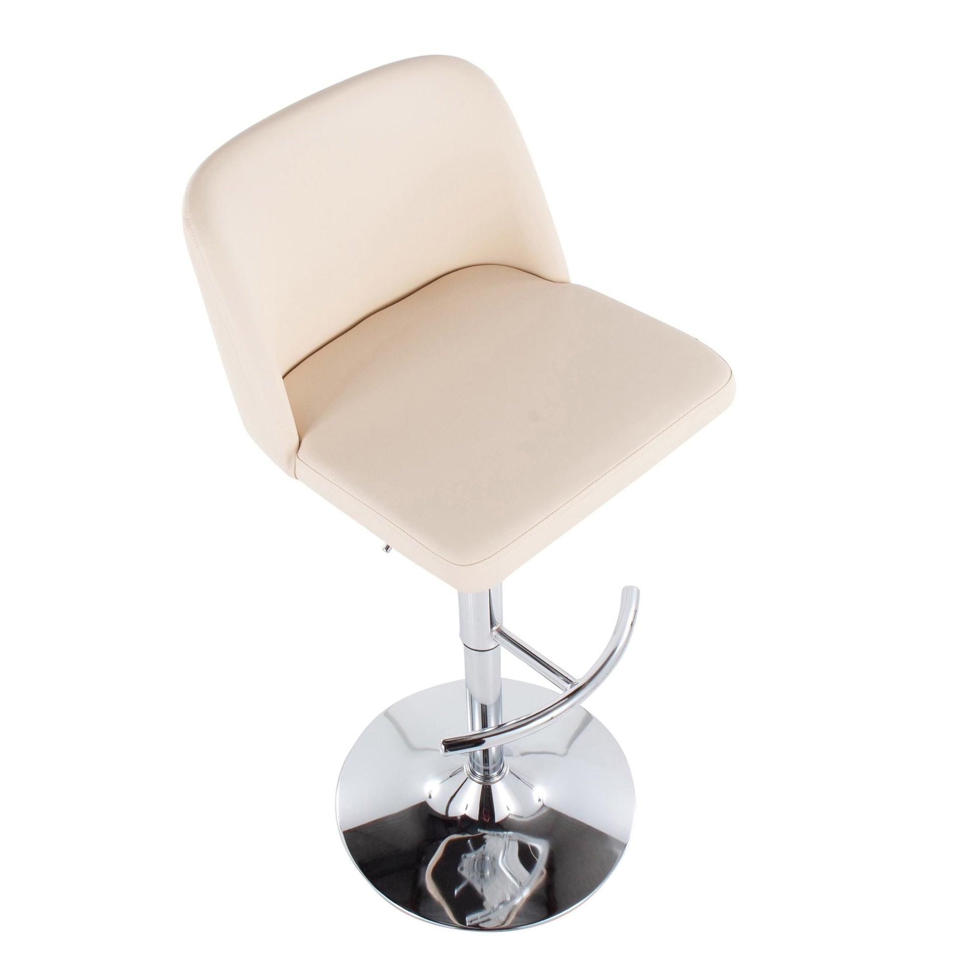 Toriano Contemporary Adjustable Bar Stool in Chrome with Rounded T Footrest and Black Faux Leather By LumiSource - Set of 2 | Bar Stools | Modishstore - 12