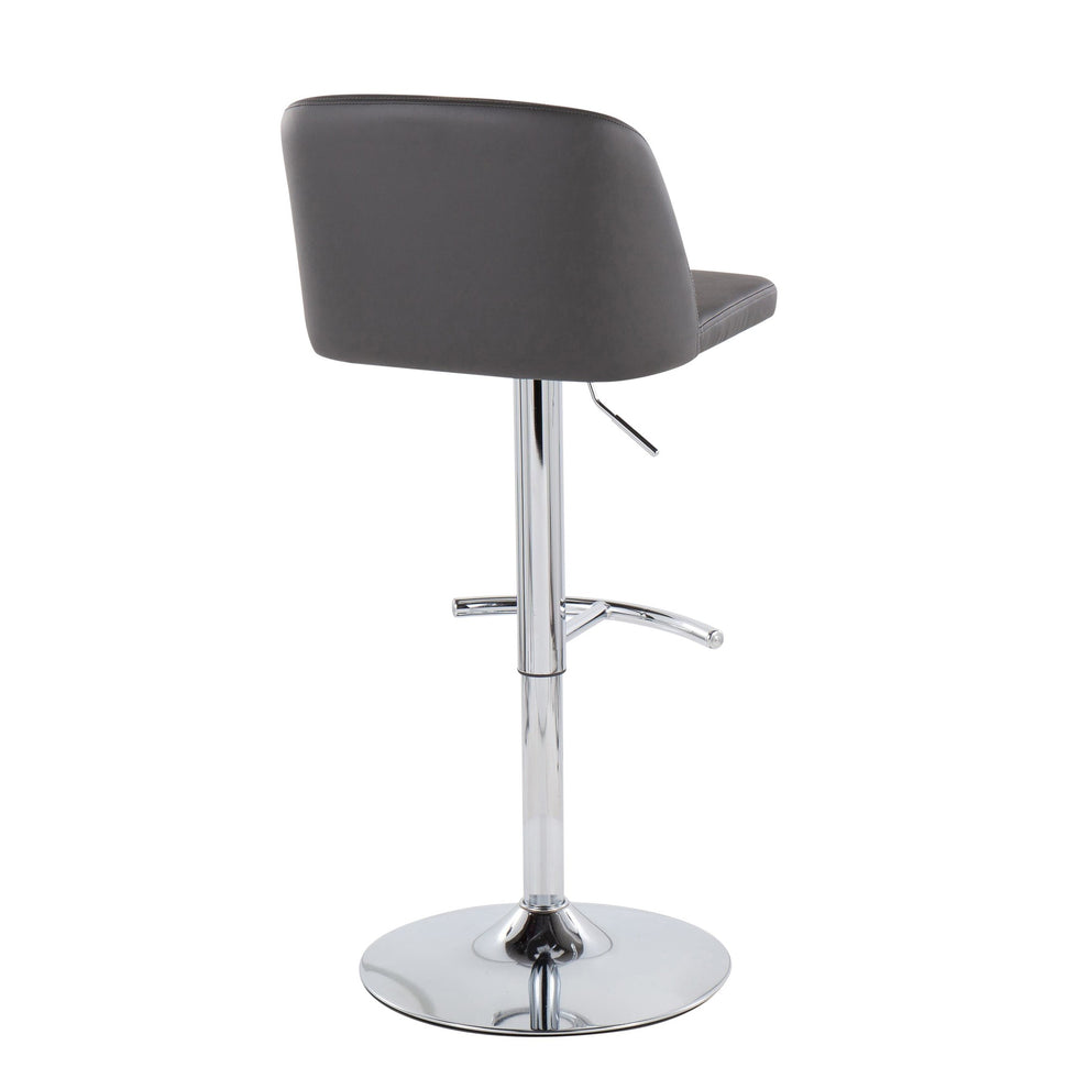 Toriano Contemporary Adjustable Bar Stool in Chrome with Rounded T Footrest and Black Faux Leather By LumiSource - Set of 2 | Bar Stools | Modishstore - 26