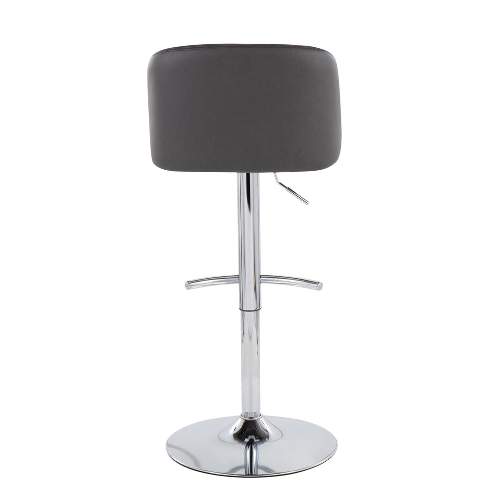 Toriano Contemporary Adjustable Bar Stool in Chrome with Rounded T Footrest and Black Faux Leather By LumiSource - Set of 2 | Bar Stools | Modishstore - 27