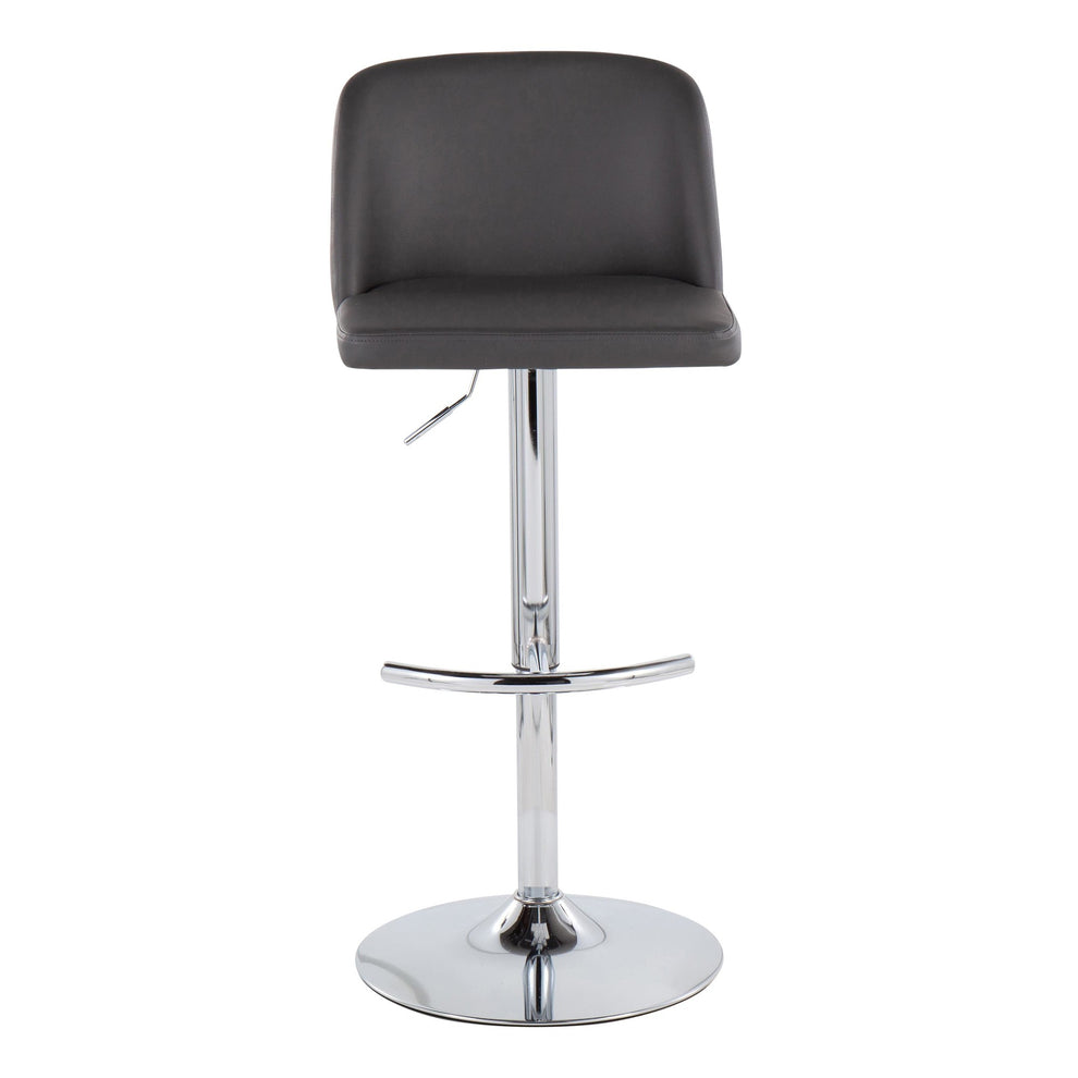 Toriano Contemporary Adjustable Bar Stool in Chrome with Rounded T Footrest and Black Faux Leather By LumiSource - Set of 2 | Bar Stools | Modishstore - 20