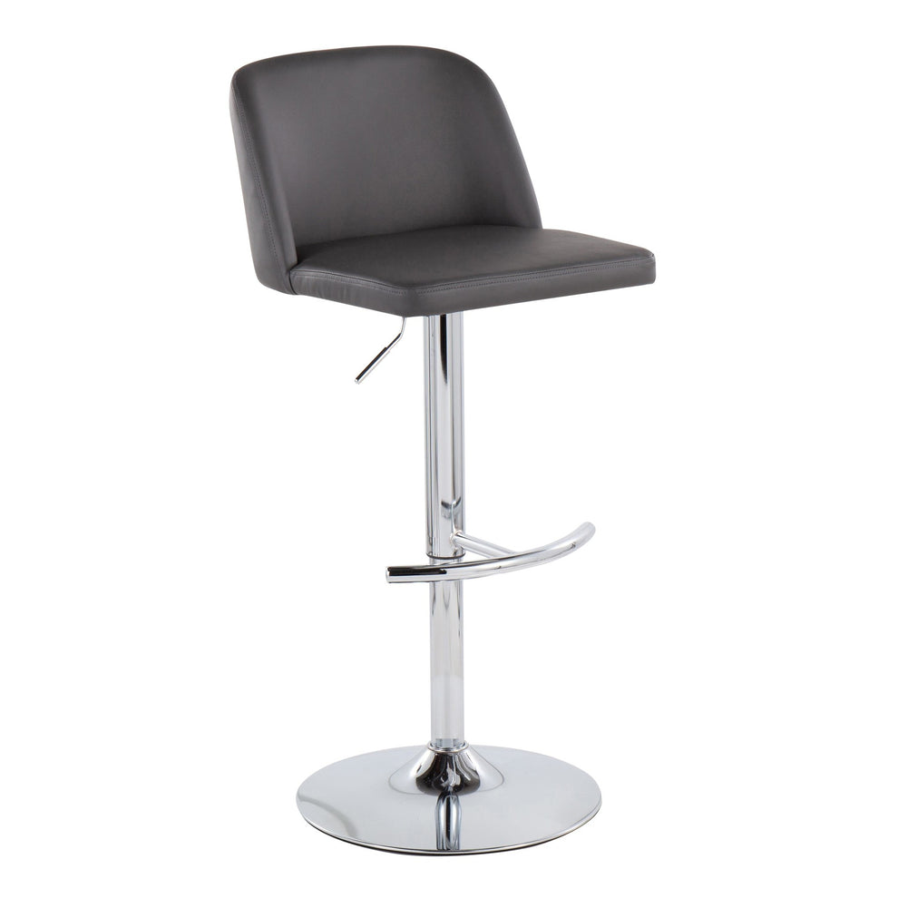 Toriano Contemporary Adjustable Bar Stool in Chrome with Rounded T Footrest and Black Faux Leather By LumiSource - Set of 2 | Bar Stools | Modishstore - 24