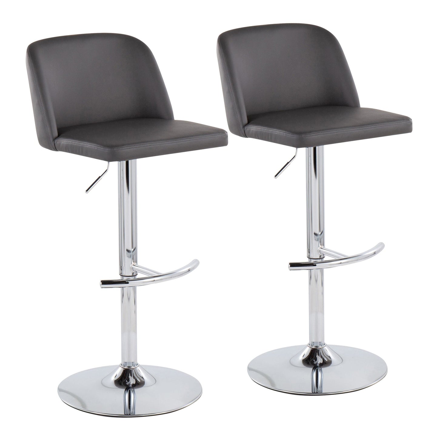 Toriano Contemporary Adjustable Bar Stool in Chrome with Rounded T Footrest and Black Faux Leather By LumiSource - Set of 2 | Bar Stools | Modishstore - 19