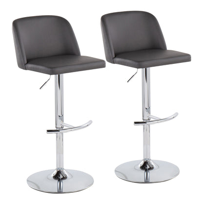 Toriano Contemporary Adjustable Bar Stool in Chrome with Rounded T Footrest and Black Faux Leather By LumiSource - Set of 2 | Bar Stools | Modishstore - 19