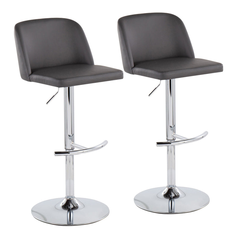 Toriano Contemporary Adjustable Bar Stool in Chrome with Rounded T Footrest and Black Faux Leather By LumiSource - Set of 2 | Bar Stools | Modishstore - 19