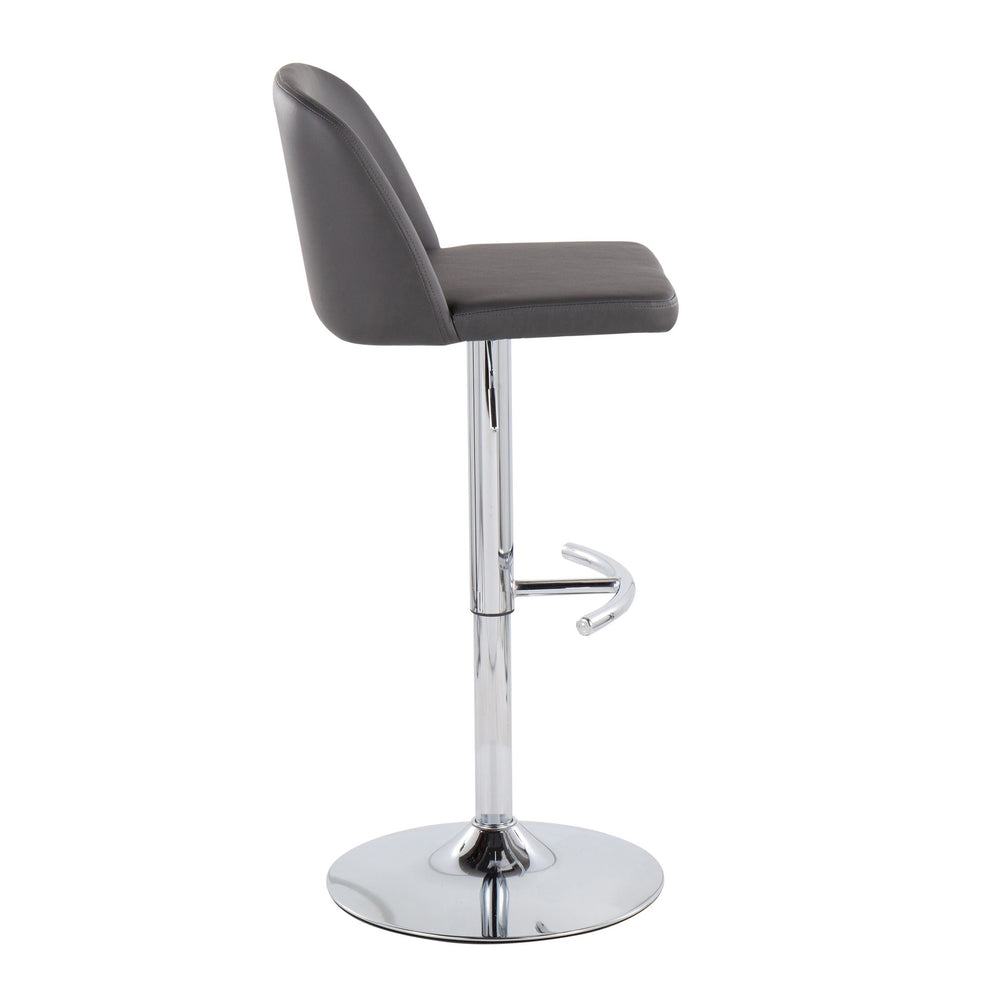 Toriano Contemporary Adjustable Bar Stool in Chrome with Rounded T Footrest and Black Faux Leather By LumiSource - Set of 2 | Bar Stools | Modishstore - 25