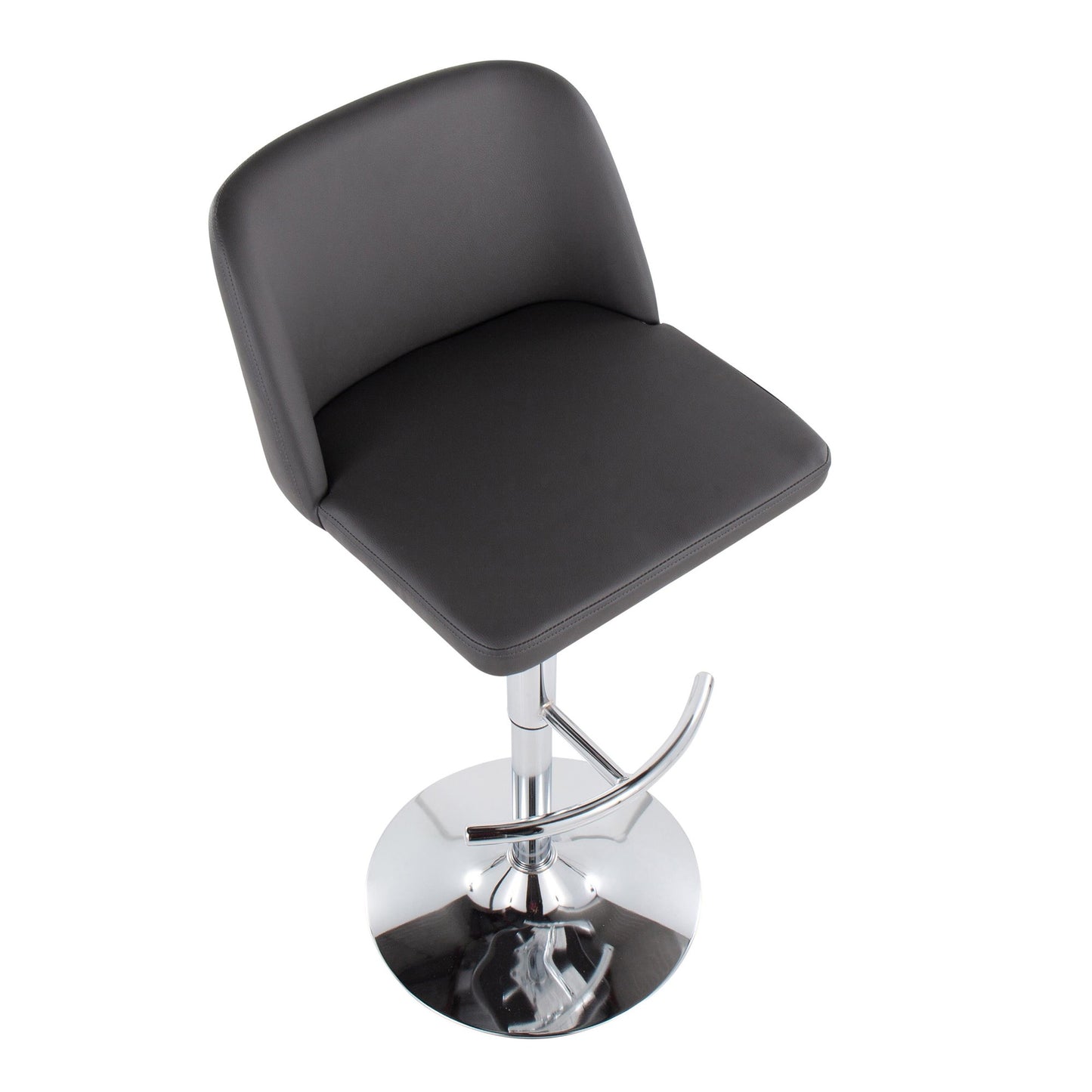 Toriano Contemporary Adjustable Bar Stool in Chrome with Rounded T Footrest and Black Faux Leather By LumiSource - Set of 2 | Bar Stools | Modishstore - 21