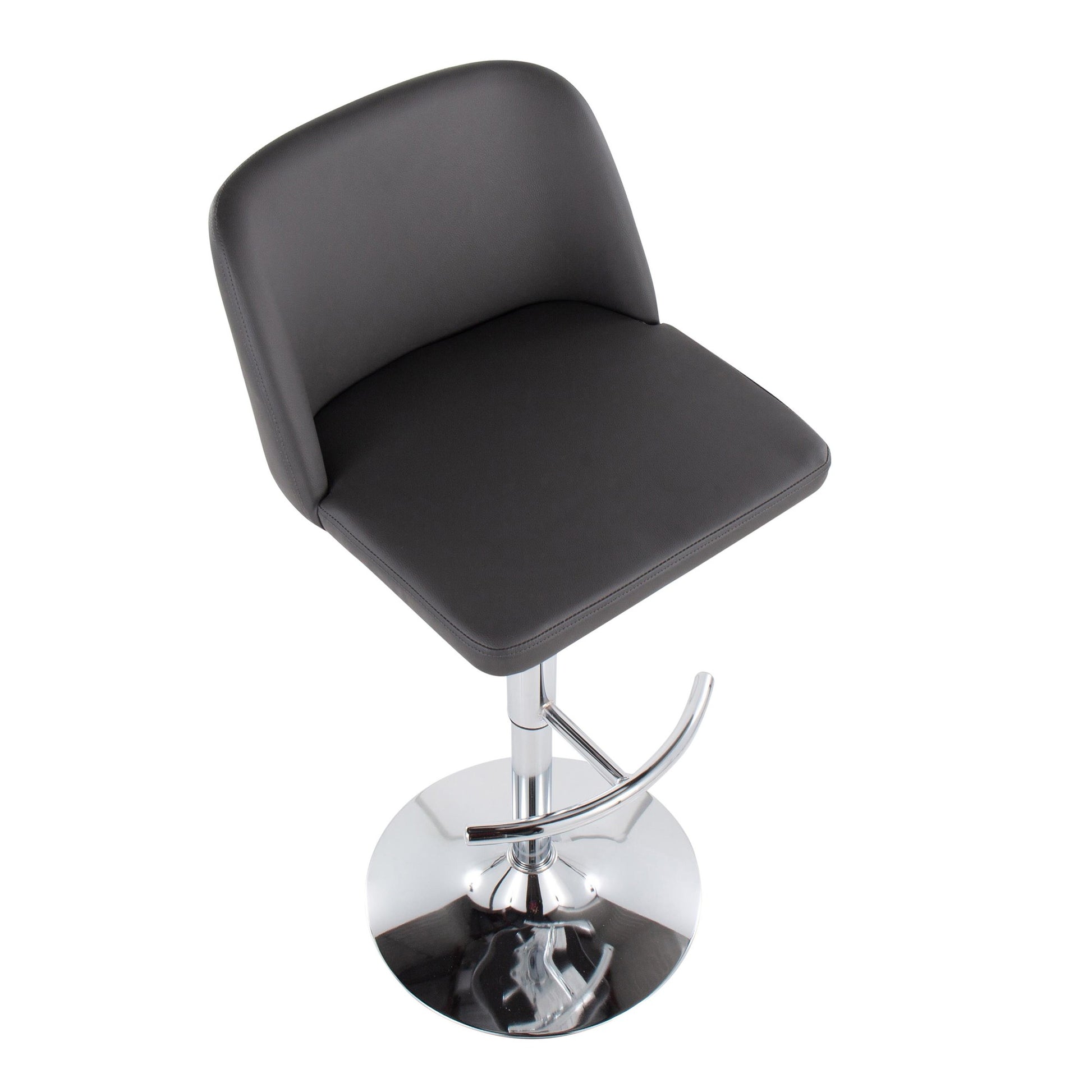 Toriano Contemporary Adjustable Bar Stool in Chrome with Rounded T Footrest and Black Faux Leather By LumiSource - Set of 2 | Bar Stools | Modishstore - 21