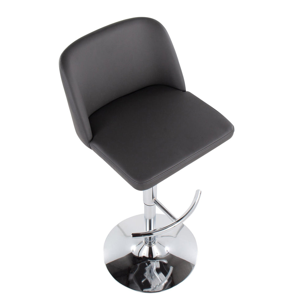 Toriano Contemporary Adjustable Bar Stool in Chrome with Rounded T Footrest and Black Faux Leather By LumiSource - Set of 2 | Bar Stools | Modishstore - 21