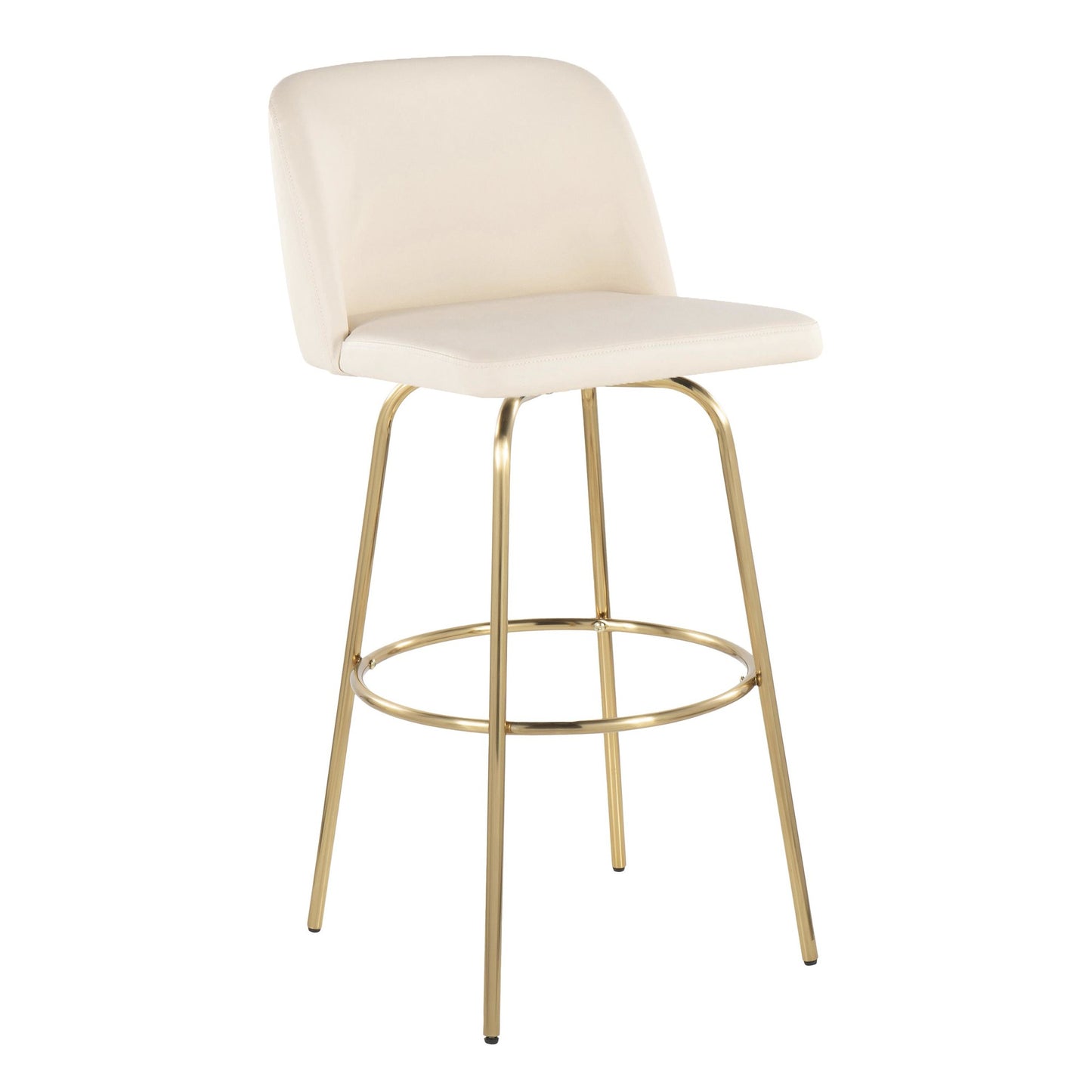 Toriano 30" Contemporary Fixed Height Barstool with Swivel in Cream Faux Leather and Gold Metal with Round Footrest By LumiSource - Set of 2 | Bar Stools | Modishstore - 4