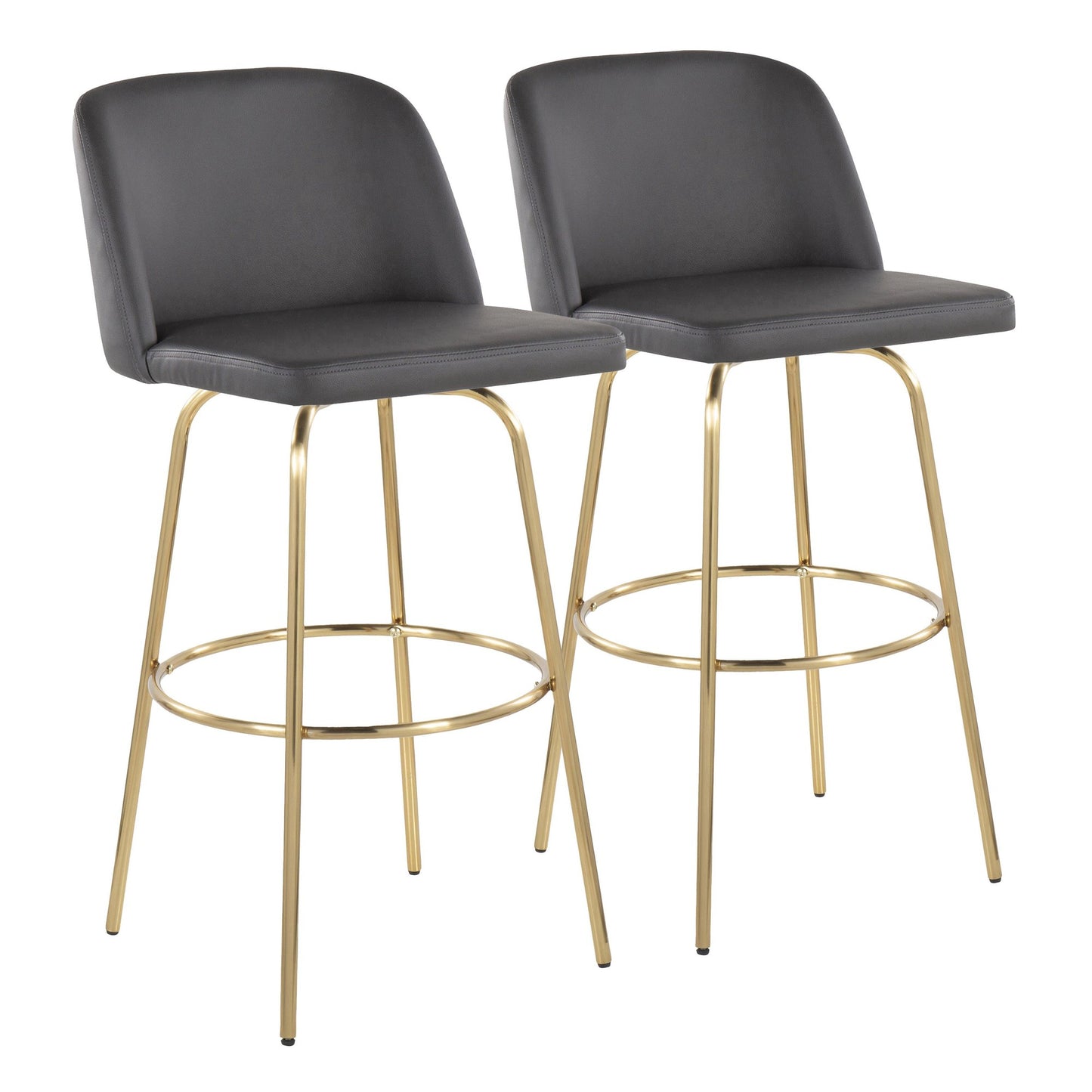 Toriano 30" Contemporary Fixed Height Barstool with Swivel in Cream Faux Leather and Gold Metal with Round Footrest By LumiSource - Set of 2 | Bar Stools | Modishstore - 8