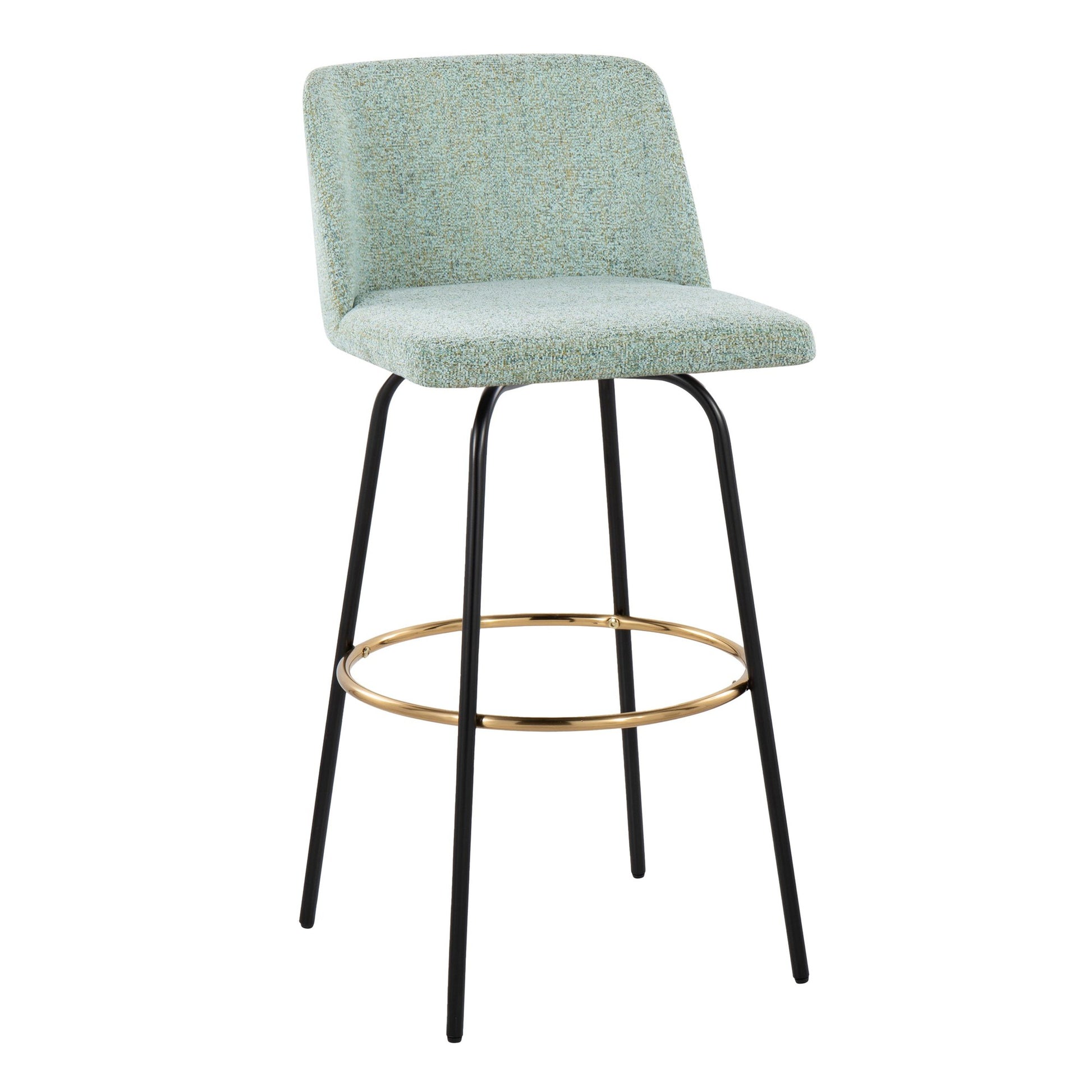 Toriano 30" Contemporary Fixed Height Barstool with Swivel in Light Green Fabric and Black Metal with Round Gold Footrest By LumiSource - Set of 2 | Bar Stools | Modishstore - 4