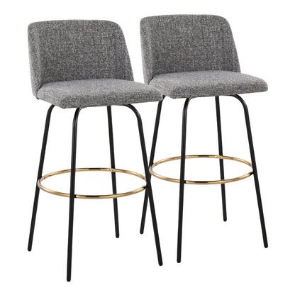 Toriano 30" Contemporary Fixed Height Barstool with Swivel in Light Green Fabric and Black Metal with Round Gold Footrest By LumiSource - Set of 2 | Bar Stools | Modishstore - 8