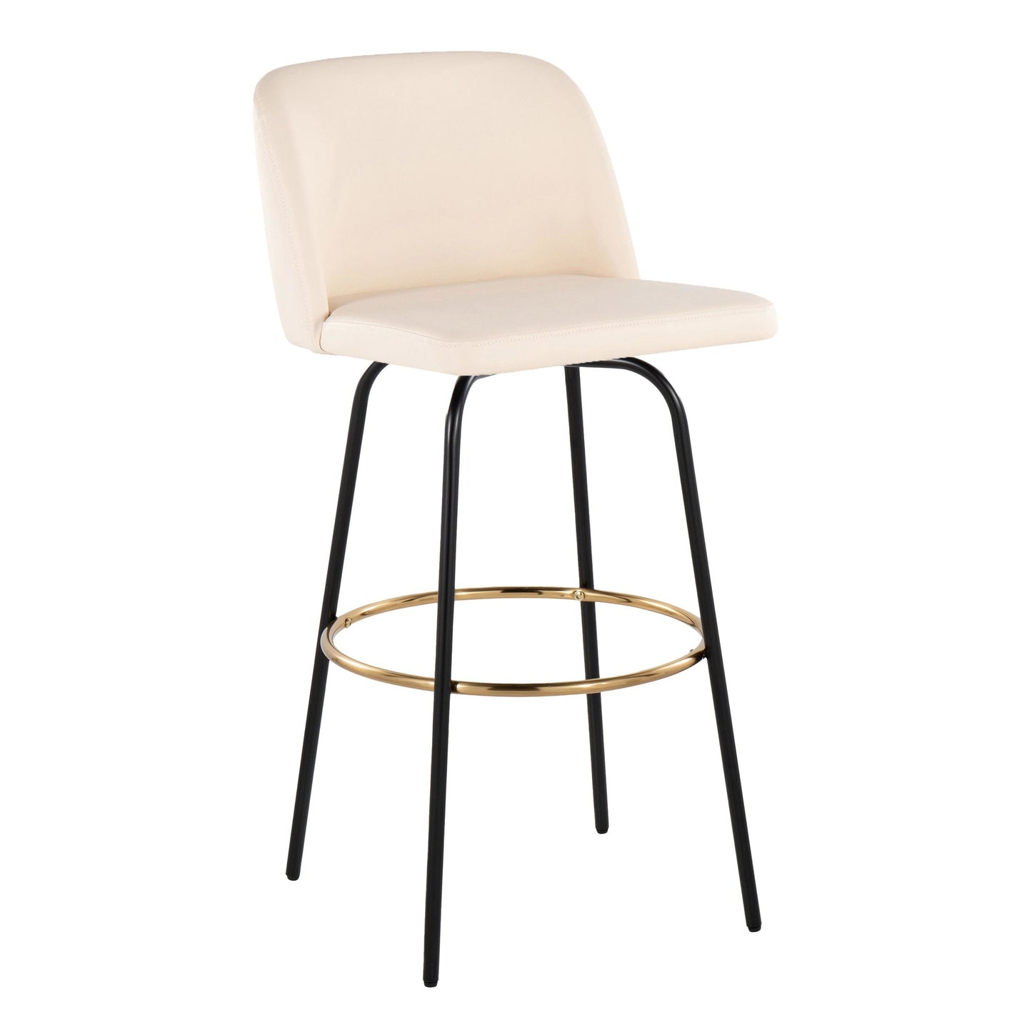 Toriano 30" Contemporary Fixed Height Barstool with Swivel in Cream Faux Leather and Black Metal with Round Gold Footrest By LumiSource - Set of 2 | Bar Stools | Modishstore - 4