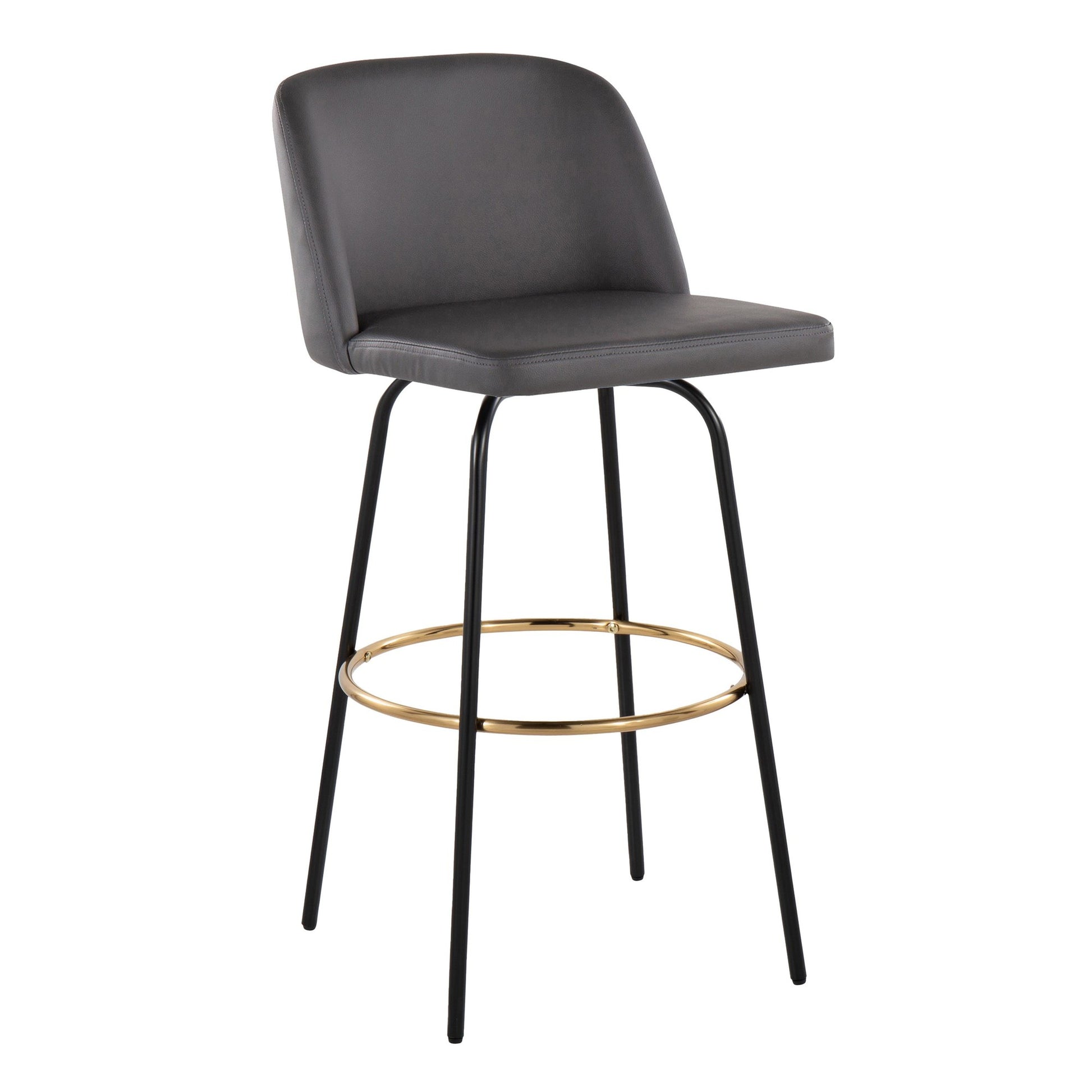 Toriano 30" Contemporary Fixed Height Barstool with Swivel in Cream Faux Leather and Black Metal with Round Gold Footrest By LumiSource - Set of 2 | Bar Stools | Modishstore - 11