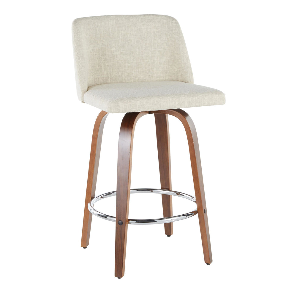 Toriano Mid-Century Modern Counter Stool in Walnut and Blue Fabric By LumiSource - Set of 2 | Counter Stools | Modishstore - 28