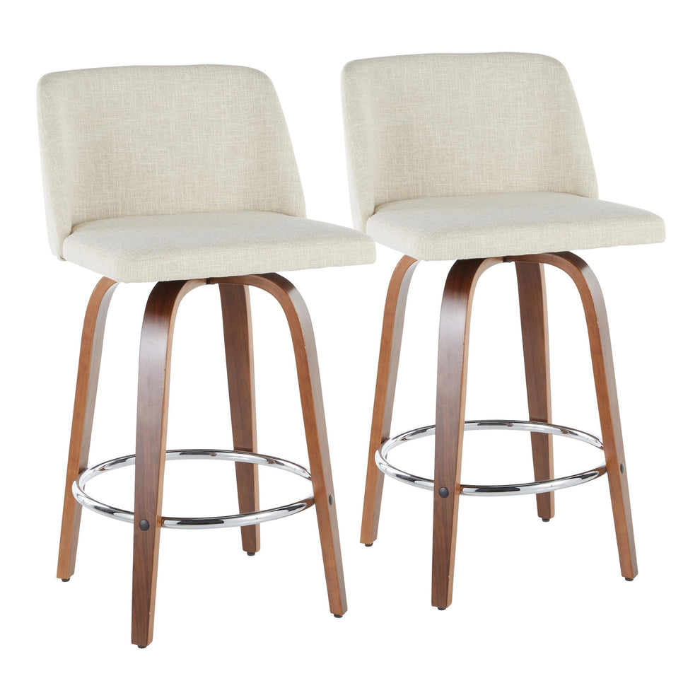 Toriano Mid-Century Modern Counter Stool in Walnut and Blue Fabric By LumiSource - Set of 2 | Counter Stools | Modishstore - 22