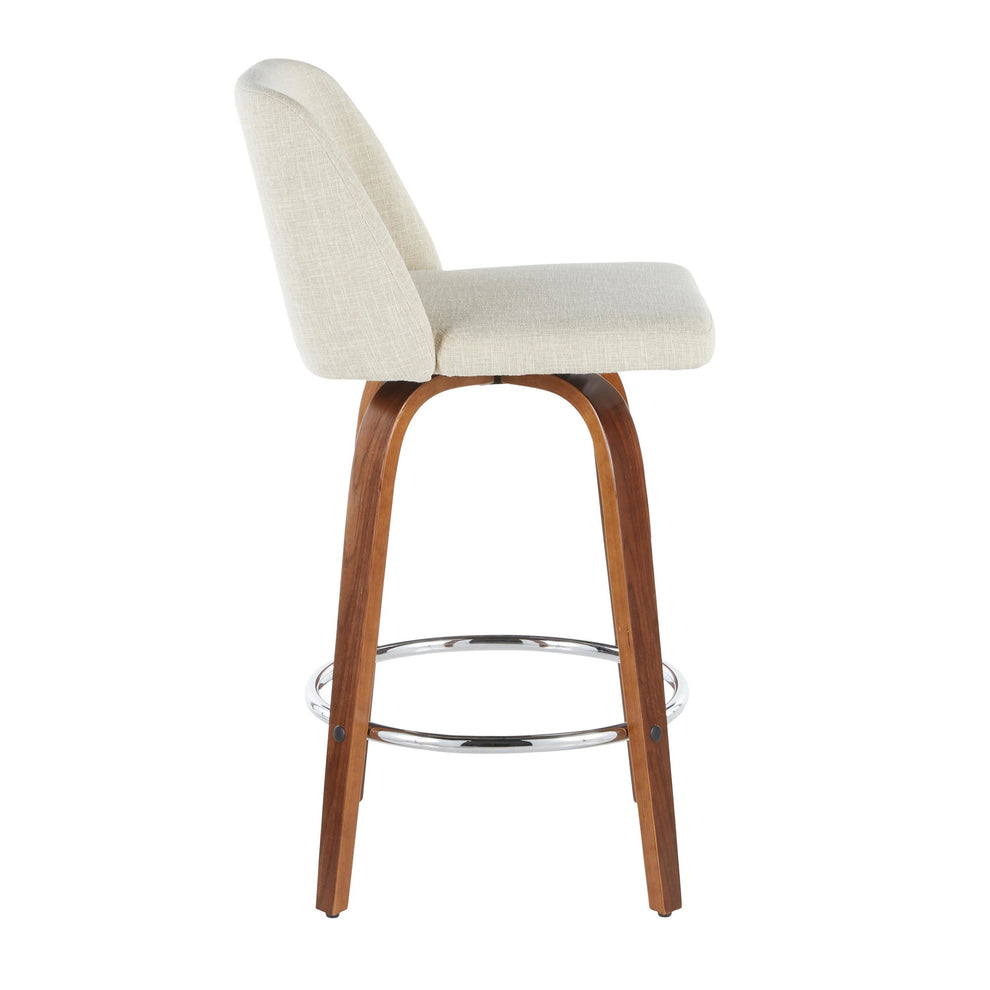 Toriano Mid-Century Modern Counter Stool in Walnut and Blue Fabric By LumiSource - Set of 2 | Counter Stools | Modishstore - 29