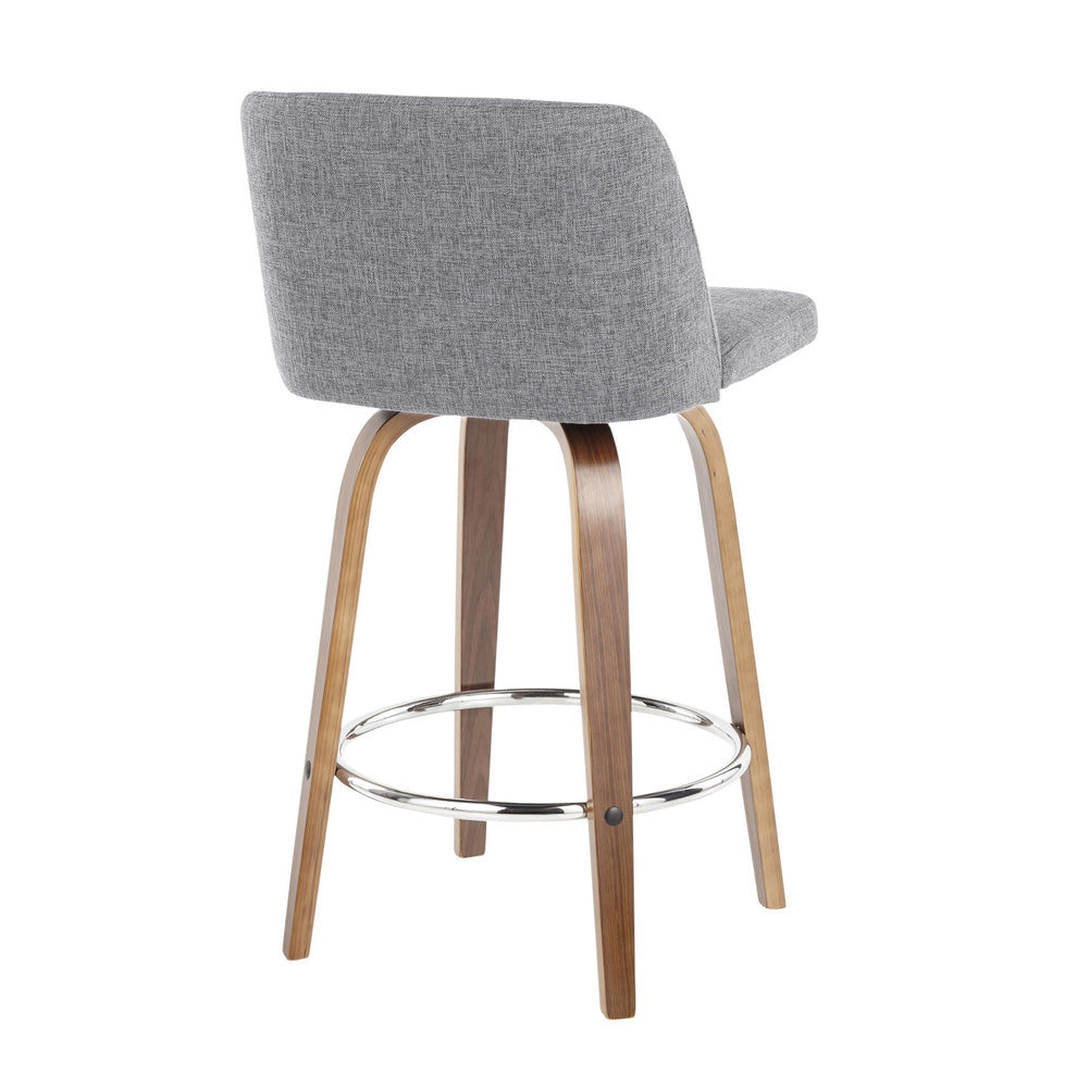 Toriano Mid-Century Modern Counter Stool in Walnut and Blue Fabric By LumiSource - Set of 2 | Counter Stools | Modishstore - 39