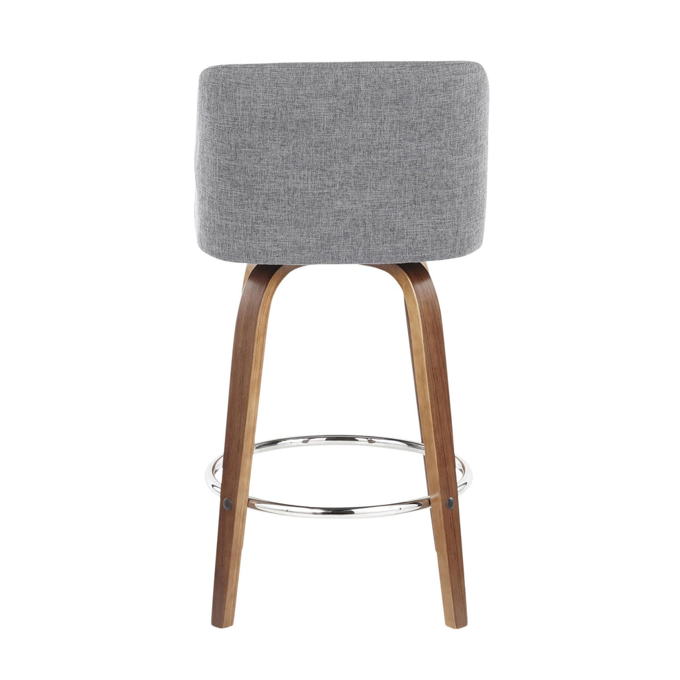Toriano Mid-Century Modern Counter Stool in Walnut and Blue Fabric By LumiSource - Set of 2 | Counter Stools | Modishstore - 40