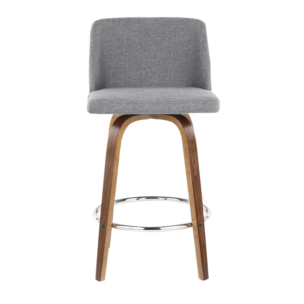 Toriano Mid-Century Modern Counter Stool in Walnut and Blue Fabric By LumiSource - Set of 2 | Counter Stools | Modishstore - 33