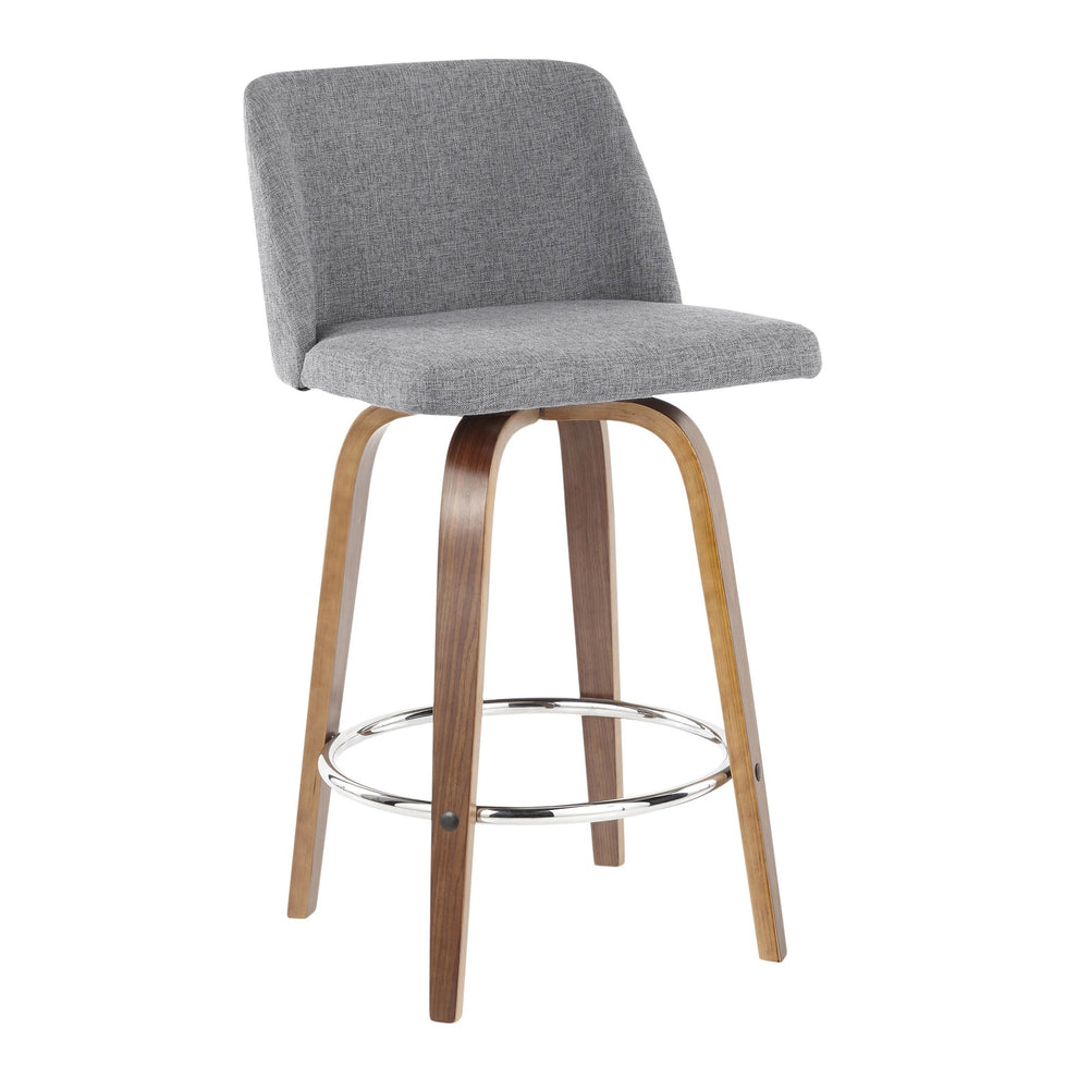 Toriano Mid-Century Modern Counter Stool in Walnut and Blue Fabric By LumiSource - Set of 2 | Counter Stools | Modishstore - 37
