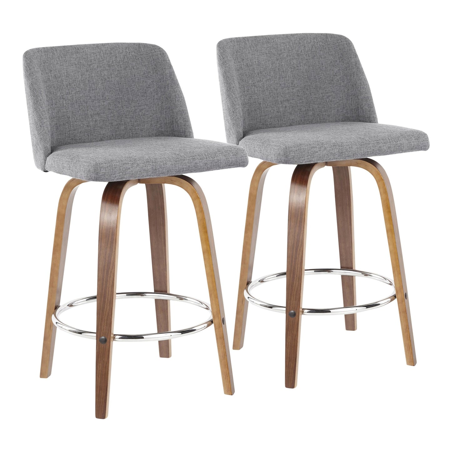 Toriano Mid-Century Modern Counter Stool in Walnut and Blue Fabric By LumiSource - Set of 2 | Counter Stools | Modishstore - 32