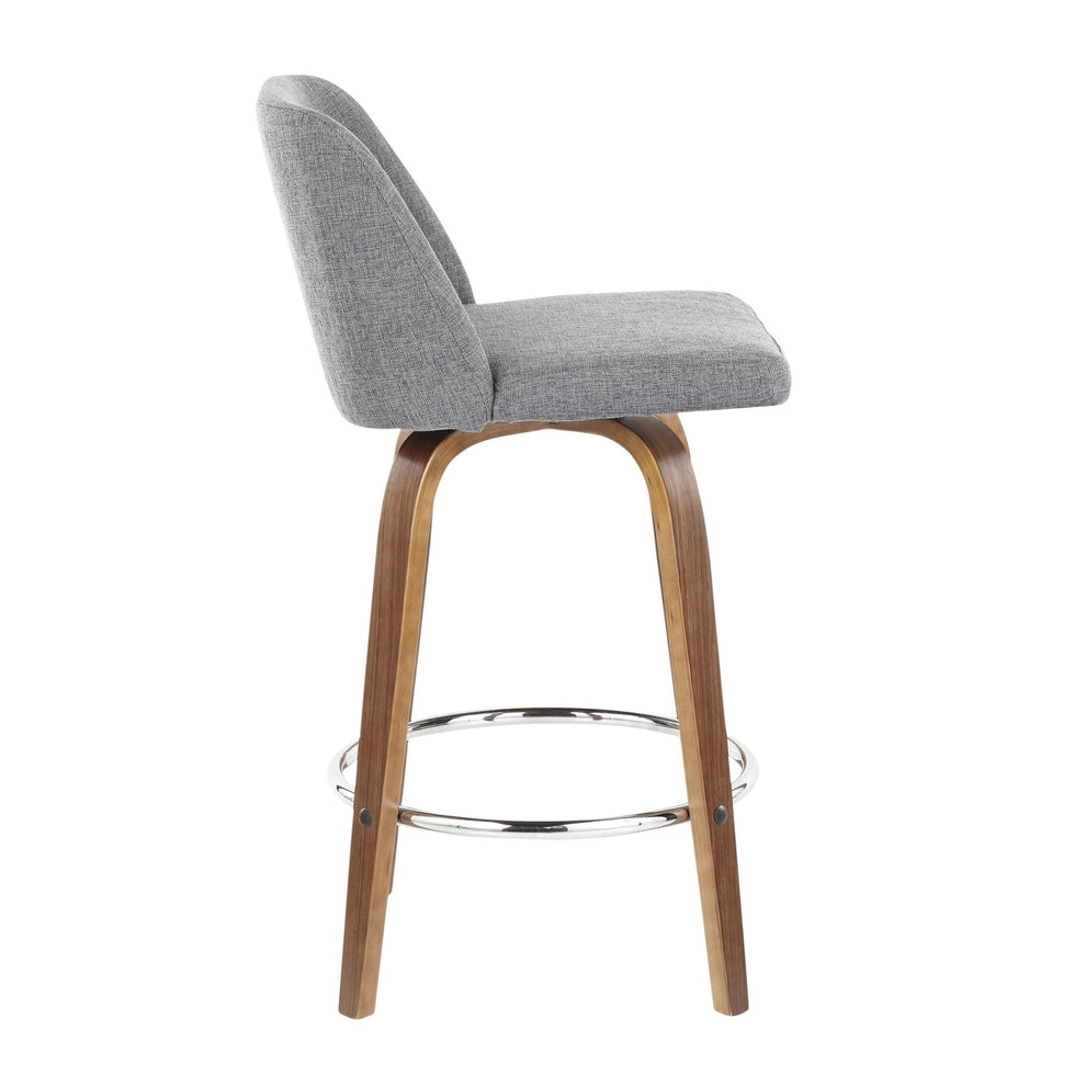 Toriano Mid-Century Modern Counter Stool in Walnut and Blue Fabric By LumiSource - Set of 2 | Counter Stools | Modishstore - 38